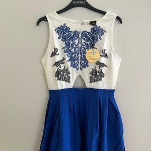 033- Blue and White unique dress Brand new with tags
